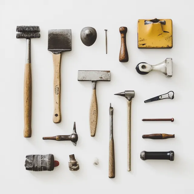 Tools arranged on a white surface for home improvement projects