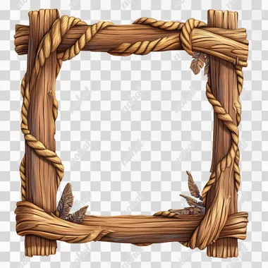 stylized wood and rope frame on a white background, stylized lighting, in the style of pixar, disney, Moana