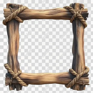 stylized wood and rope frame on a white background, stylized lighting, in the style of pixar, disney, Moana