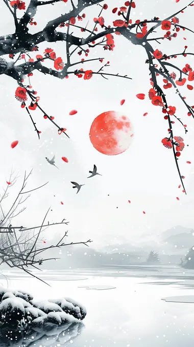 Poster design, large area of white, snow, plum blossom,