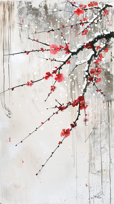 Poster design, large area of white, snow, plum blossom,