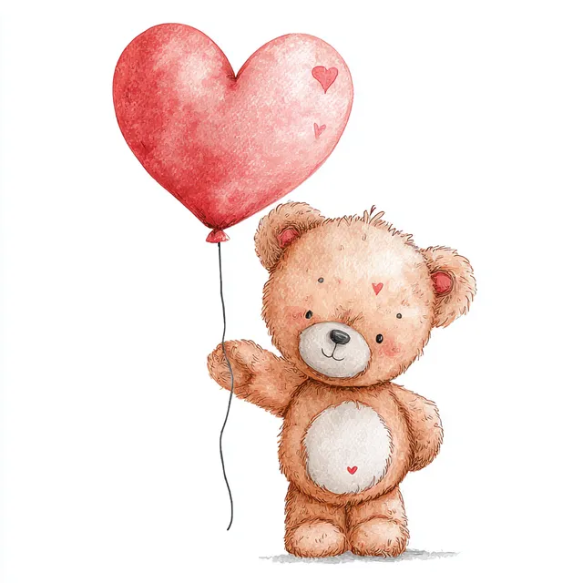 Valentine's Day Teddy Bear with Heart Balloon
