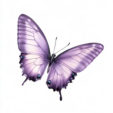 svg of a lilac butterfly with velvet wings fluttering gently in an empty void, high detail on white backgorund stylize 500