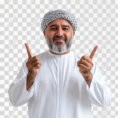 series of Omani man, 40 years old, wearing white dress, doing sign language, FRONT VIEW, white background, Ultra realistic, 8k, high resolution, This image has a shallow depth of field, realistic photography.