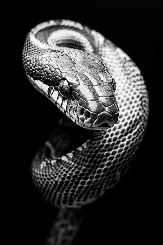 Black and White Snake Tattoo Design, Realistic Style, High Contrast