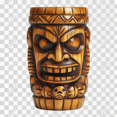 Tiki God Totem wooden cocktail Highball Mug Tumbler, isolated white background --s 250