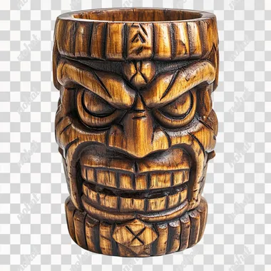 Tiki God Totem wooden cocktail Highball Mug Tumbler, isolated white background --s 250