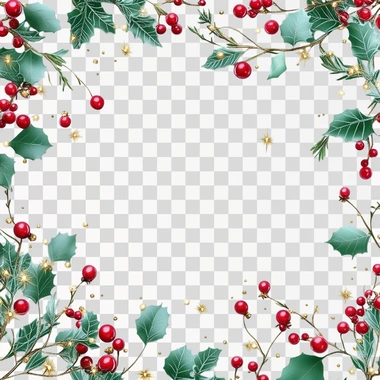 Borde con ramas de abeto verde, luces de oro y bayas rojas aisladas en un fondo blanco