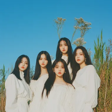 4 member kpop female group posing for an album cover style inspired by Tomorrow x Together   o1ryu7f