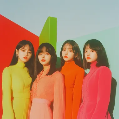 4 member kpop female group posing for an album cover style inspired by Tomorrow x Together   o1ryu7f