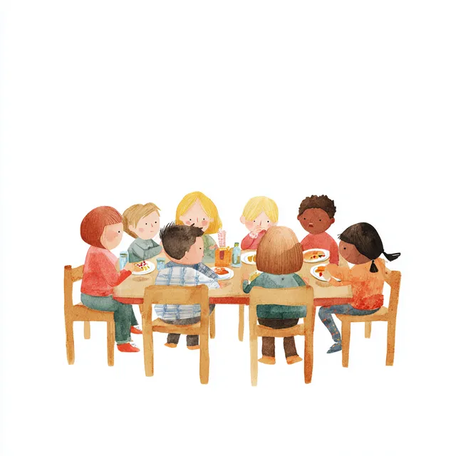 Kindergarten Group Dining Together