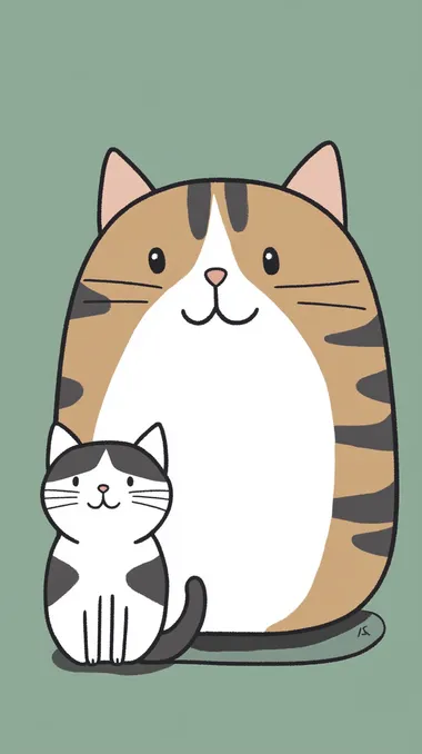 A simple 2D webtoon-style illustration of two cats side by side. The small cat is white with black stripes, tiny and playful, while the large cat is brown with black stripes, fluffy and reserved. No background, plain color fill to highlight the characters.