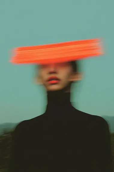 blurry image of blooming flower, beautiful stamen, at night, surreal sky filled of change and wind dominated by shades of red and blue, with Realistic looking butterflies emitting a soft glow in a dark forest, in the style of minimalist beauty, androgynous, light black, cold palette, cosmopolitan energy, serene faces, loose and fluid, ethereal abstractions   rofile g9mew5f