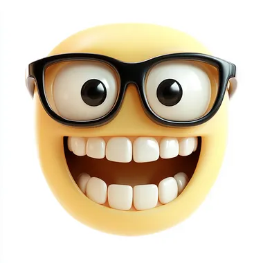 A photo of an emoji face with glasses and big teeth, in the style of Pixar.