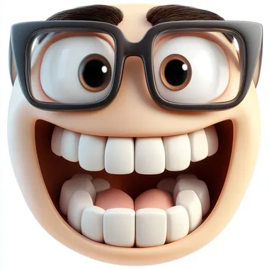 A photo of an emoji face with glasses and big teeth, in the style of Pixar.
