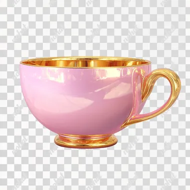 Teacup, No Background, 3D, Photo,gold,plastic,simple,Non-glossy, matte material,pink