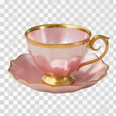 Teacup, No Background, 3D, Photo,gold,plastic,simple,Non-glossy, matte material,pink