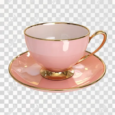 Teacup, No Background, 3D, Photo,gold,plastic,simple,Non-glossy, matte material,pink