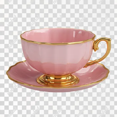 Teacup, No Background, 3D, Photo,gold,plastic,simple,Non-glossy, matte material,pink