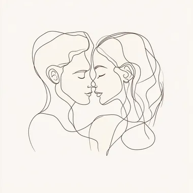 The image of two loving lovers drawn with just one thinnest line, outline icon
