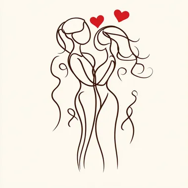 The image of two loving lovers drawn with just one thinnest line, outline icon