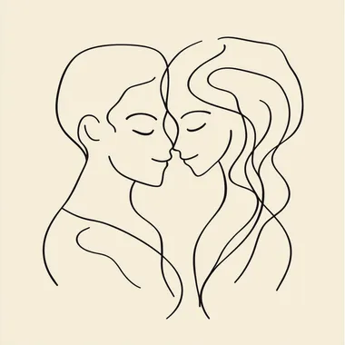 The image of two loving lovers drawn with just one thinnest line, outline icon