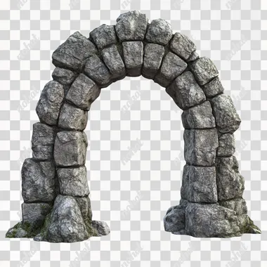 An ancient stone archway, the entrance to an underground world. White background, fantasy style, game asset art, 3D render, hyper-realistic, concept art. In the style of ArtStation.