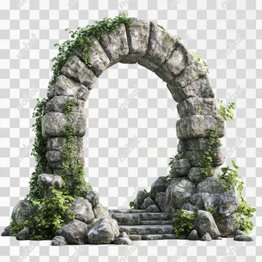 An ancient stone archway, the entrance to an underground world. White background, fantasy style, game asset art, 3D render, hyper-realistic, concept art. In the style of ArtStation.