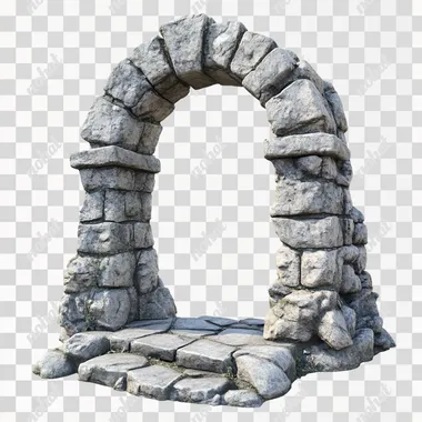 An ancient stone archway, the entrance to an underground world. White background, fantasy style, game asset art, 3D render, hyper-realistic, concept art. In the style of ArtStation.