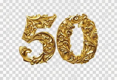 number '50' in gold, high details, on white background,