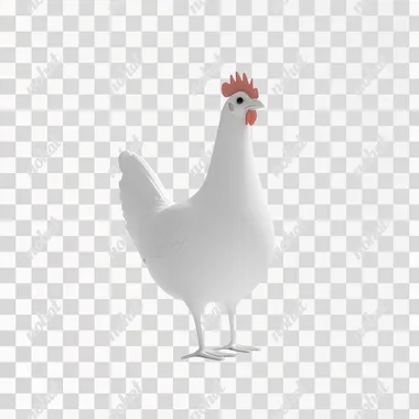 A hen, standing on the floor, white background, 3d animated images