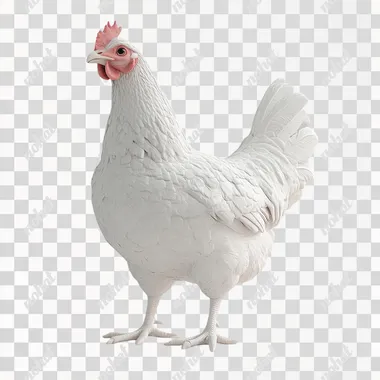 A hen, standing on the floor, white background, 3d animated images