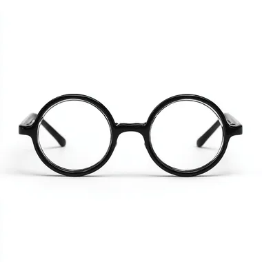 round glasses, black frame, temples fully open at 180 degrees, arms extended straight outward, laying flat, front view, facing camera, no lenses, clean plain white background, minimalistic, realistic style --raw
