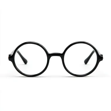 round glasses, black frame, temples fully open at 180 degrees, arms extended straight outward, laying flat, front view, facing camera, no lenses, clean plain white background, minimalistic, realistic style --raw