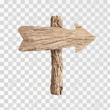 a rustic wooden arrow sign, vector illustration, 3D realistic style, aged wood texture, isolated on white background --s 200  mdildtb