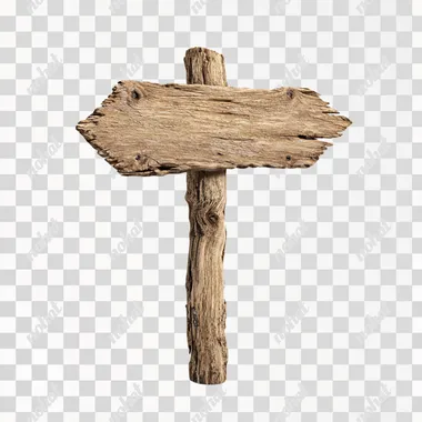 a rustic wooden arrow sign, vector illustration, 3D realistic style, aged wood texture, isolated on white background --s 200  mdildtb