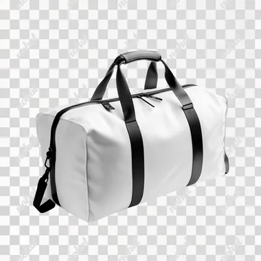 a complete white sportsbag on white background with a long ligh shadow