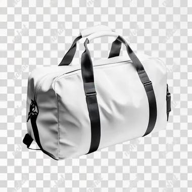 a complete white sportsbag on white background with a long ligh shadow