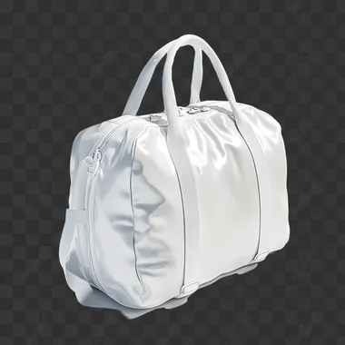 a complete white sportsbag on white background with a long ligh shadow