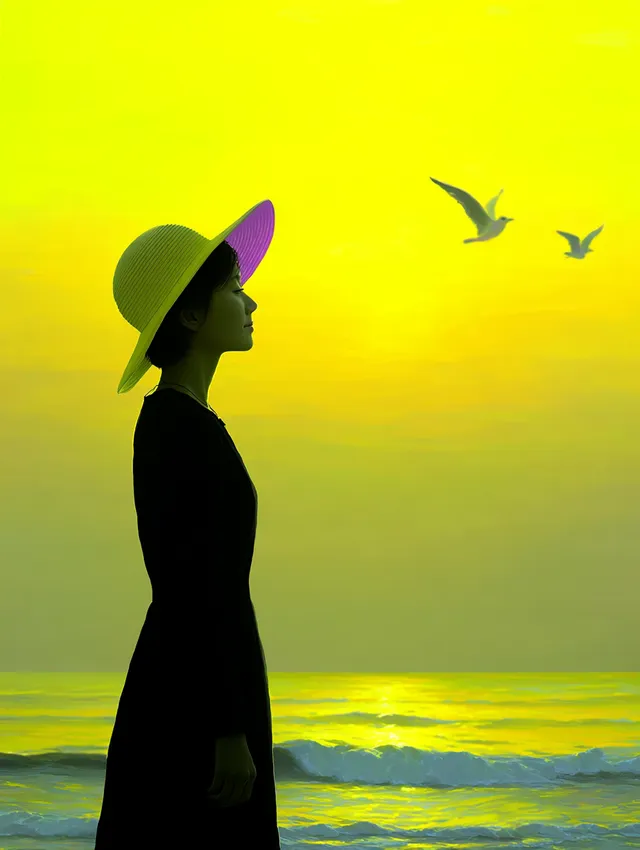 Serene Woman by the Sea at Sunset