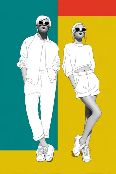 Fashion male and female models student posing on a movie set, part lineart part ralistic style, isolated color bars background   --raw rofile ir2z24a brev75b