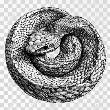 a realistic looking coiled up copperhead snake tattoo stencil, black and grey