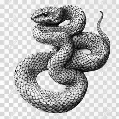 a realistic looking coiled up copperhead snake tattoo stencil, black and grey