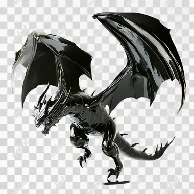 onyx dragon hovering, wings spread out, angry and menacing
