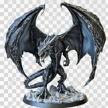 onyx dragon hovering, wings spread out, angry and menacing