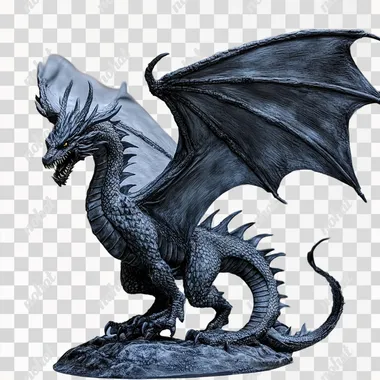 onyx dragon hovering, wings spread out, angry and menacing