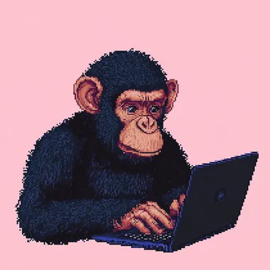 a smart monkey with a laptop, in pixel art style  rofile i9z9h23