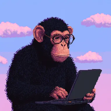 a smart monkey with a laptop, in pixel art style  rofile i9z9h23