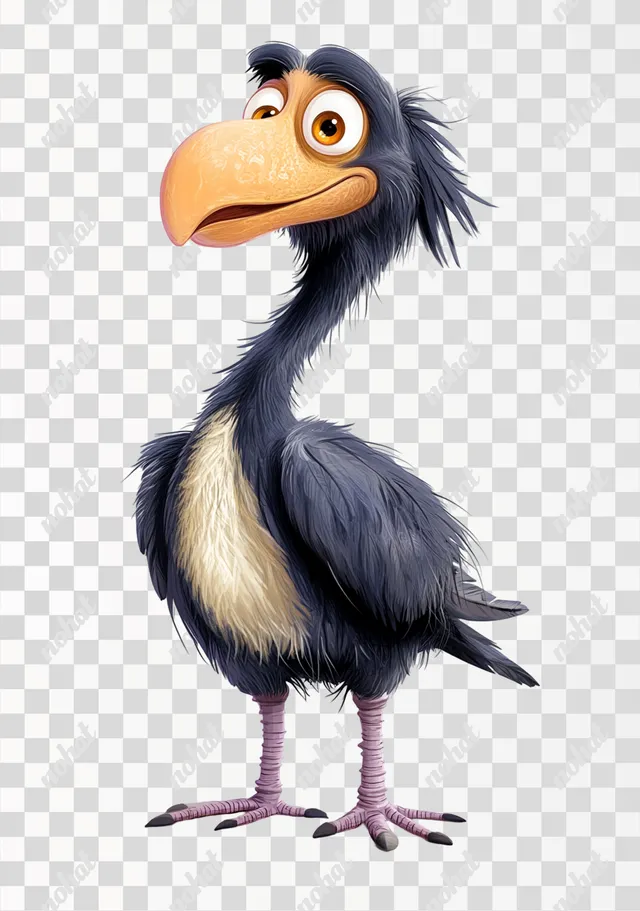PNG Ostrich with Big Beak Standing on Hind Legs in Natural Habitat