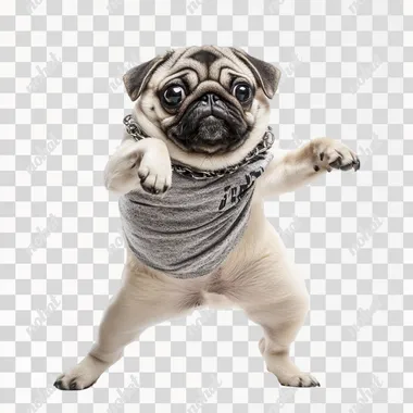 a pug is dancing hip hop, white background